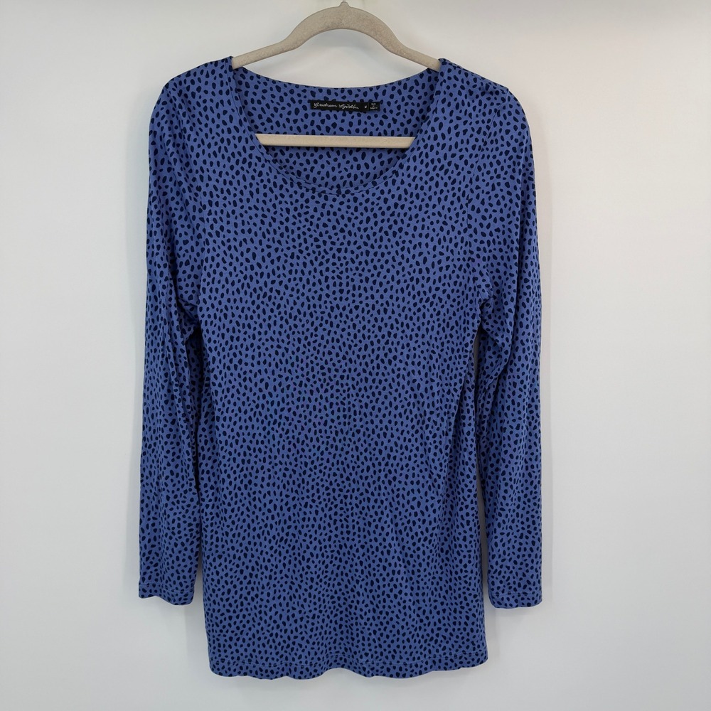 Gudrun Sjoden Blue Pebble Print 100% Modal Long Sleeve Scoop Neck Top Medium